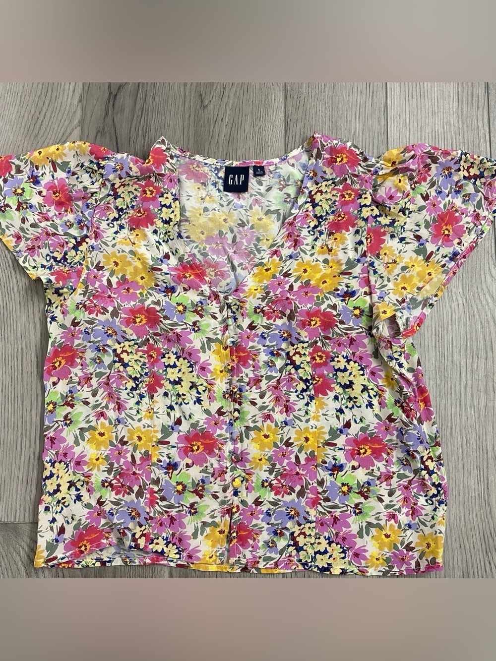 GAP Multicolor Floral V-Neck Short Sleeve Blouse